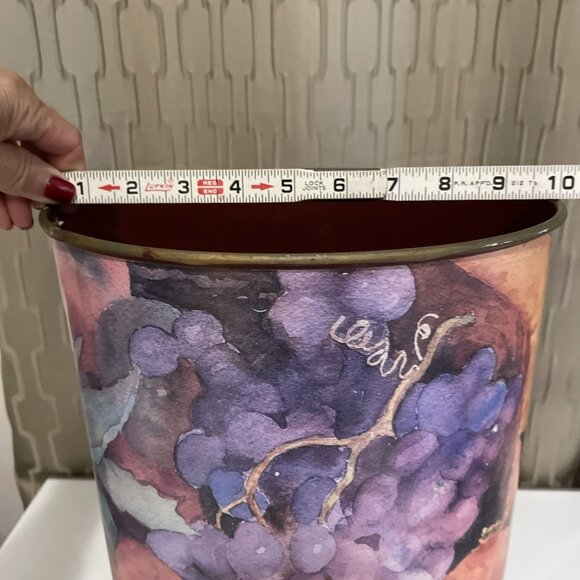 Vintage Fruit Pattern Trash Waste Can Painted Metal Shabby Chic Retro Artsy - Picture 10 of 11